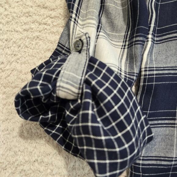 Abercrombie & Fitch Embroidered Plaid Tunic Top Roll Tab Sleeves Women's Size M - Picture 5 of 10